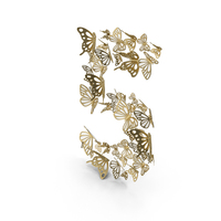 Gold Butterflies Number 5 PNG & PSD Images