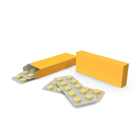Yellow Blister Pills With Box Packaging PNG & PSD Images