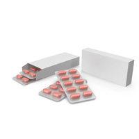 Red Blister Pills With Box Packaging PNG & PSD Images