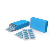 Blue Pills Capsules With Box Packaging PNG & PSD Images