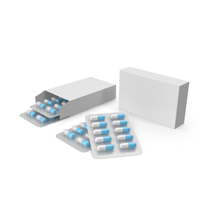 Blue Pills Capsules With Box Packaging PNG & PSD Images