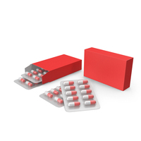 Red Pills Capsules With Box Packaging PNG & PSD Images