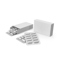 White Pills Capsules With Box Packaging PNG & PSD Images