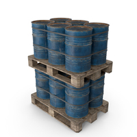 Rusty Blue Barrels On Old Plywood Pallet PNG & PSD Images