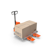 Orange Hand Pallet Truck With Boxes PNG & PSD Images