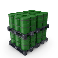 Green Barrels On Dark Painted Wood Pallet PNG & PSD Images