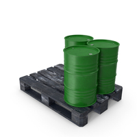 Green Barrels On Dark Painted Wood Pallet PNG & PSD Images