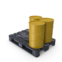 Yellow Barrels On Dark Painted Wood Pallet PNG & PSD Images