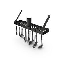 Kitchen Wall Mount Pot Rack With Cooking Utensils PNG & PSD Images