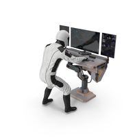 An Astronaut Input Data Into SciFi Computer PNG & PSD Images