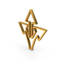 Gold Three Way Directional Arrows Outline Icon PNG & PSD Images