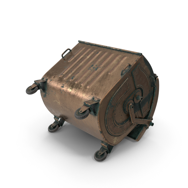 Metal Garbage Container Bronze Oxydation Open Posed PNG & PSD Images