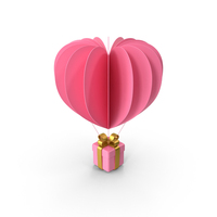 Pink Valentine's Hot Air Balloon with Gift PNG & PSD Images