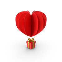 Red Valentine's Hot Air Balloon with Gift PNG & PSD Images