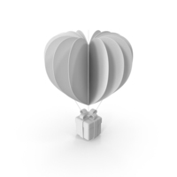 White Valentine's Hot Air Balloon with Gift PNG & PSD Images