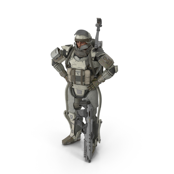 Soldier In Futuristic Exoskeleton Idle Pose PNG & PSD Images