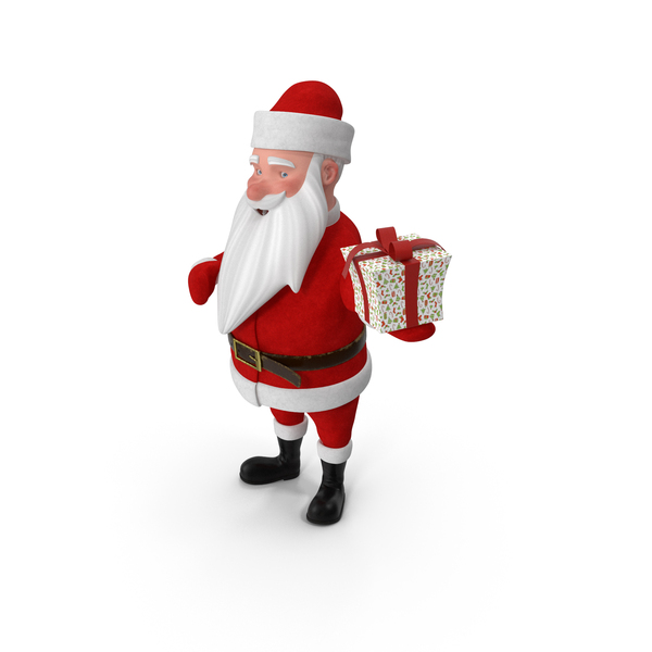Smiling Santa Claus Cartoon Character With Gift PNG & PSD Images