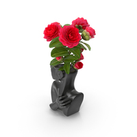 Ceramics Bust Vase Black with Camellia PNG & PSD Images