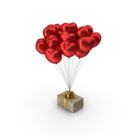 Gift Box With Red Heart Balloons PNG & PSD Images