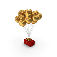 Red Gift Box Golden Heart Balloons PNG & PSD Images