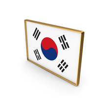 South Korea Country Flag In Rectangle Golden Frame PNG & PSD Images