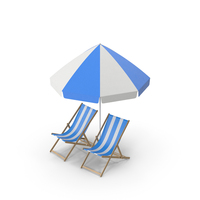 Blue Beach Chair And Umbrella PNG & PSD Images