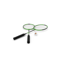 Classic Badminton Rackets With Green Plastic Shuttlecock PNG & PSD Images