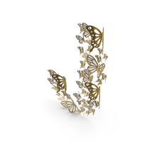 Gold Butterfly Letter J PNG & PSD Images