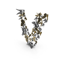 Black Butterfly Letter V PNG & PSD Images