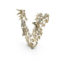 Gold Butterfly Letter V PNG & PSD Images