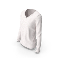 Long Sleeve Worn Female V Neck White Blank PNG & PSD Images