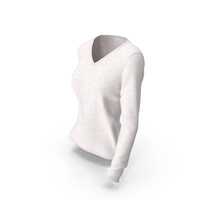 Long Sleeve Worn Female V Neck White Blank PNG & PSD Images