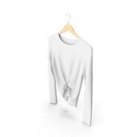 White Hanging Long Sleeve Female Crew Neck Knotted T-Shirt PNG & PSD Images