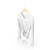 White Hanging Long Sleeve Female V Neck Knotted T-Shirt PNG & PSD Images