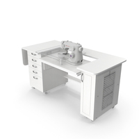 White Sewing Table Cabinet With Singer Sew Machine PNG & PSD Images
