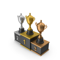 Black Winners Podium With Trophy Cups PNG & PSD Images