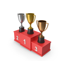 Red Winners Podium with Trophy Cups PNG & PSD Images