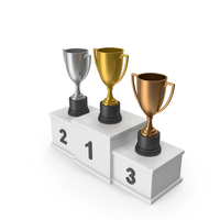 White Winners Podium With Trophy Cups PNG & PSD Images