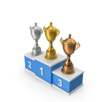 Blue Winners Podium With Trophy Cups PNG & PSD Images