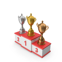 White Winners Podium with Trophy Cups PNG & PSD Images