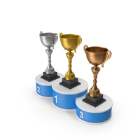 Blue Winners Podium with Trophy Cups PNG & PSD Images