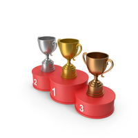 Red Winners Podium with Trophy Cups PNG & PSD Images