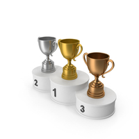 White Winners Podium With Trophy Cups PNG & PSD Images
