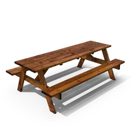 Wooden Picnic Table with Attached Benches PNG & PSD Images