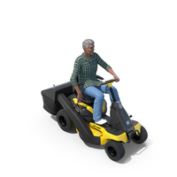 Sitting Farmer on Lawn-Mower with Grass Compartment PNG & PSD Images