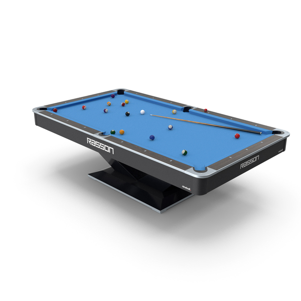 American Pool Blue Table Rasson with Balls and Cue PNG & PSD Images