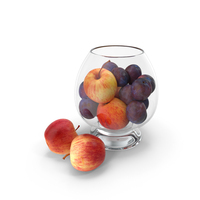 Apples And Plums In A Round Glass Vase PNG & PSD Images