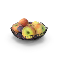 Apples And Plums In A Round Metal Vase PNG & PSD Images
