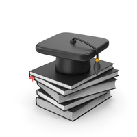 Cartoony Graduation Hat And Books Stack PNG & PSD Images