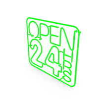 Open 24h Green Neon Sign PNG & PSD Images